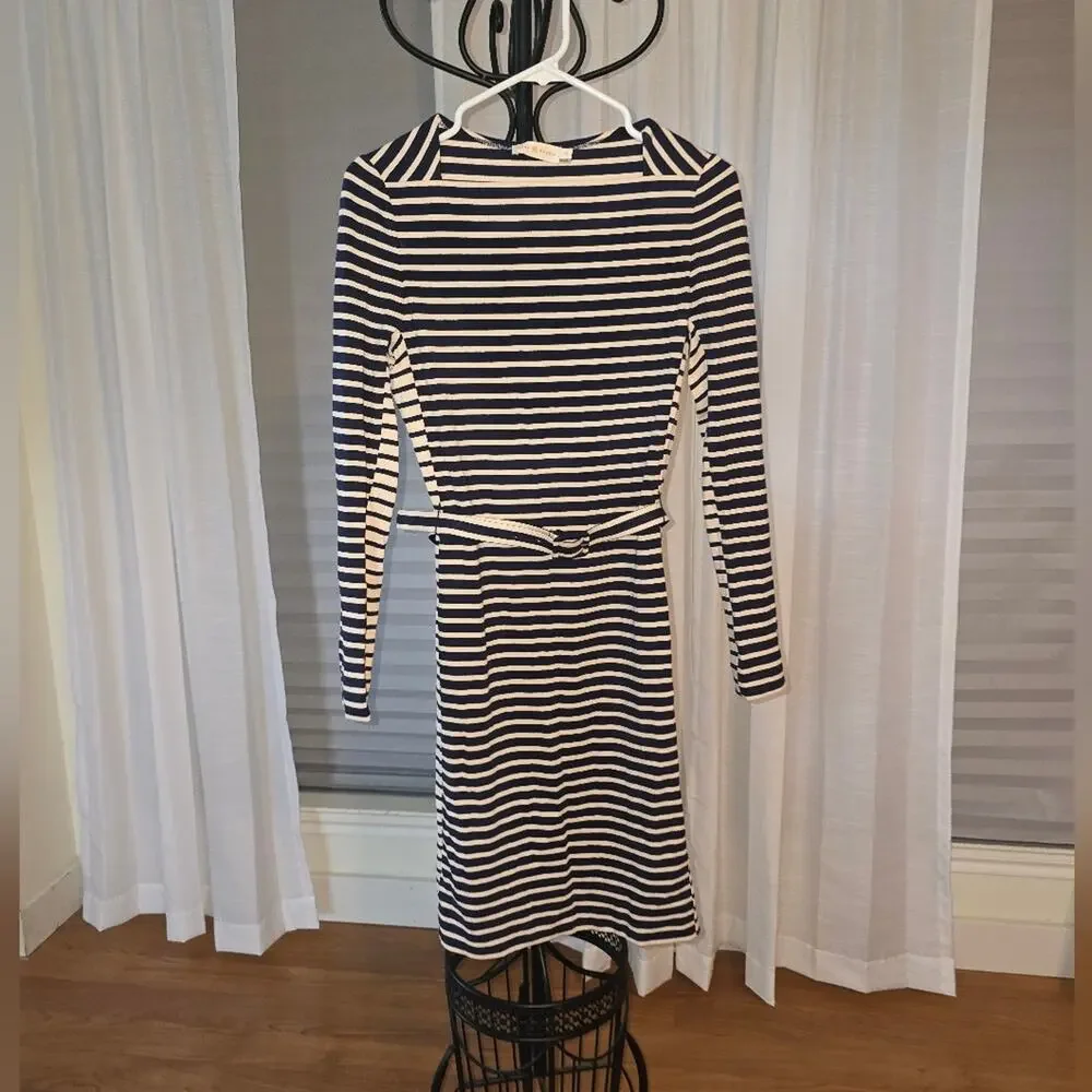 Tory Burch Black and White Striped Long Sleeve Dress